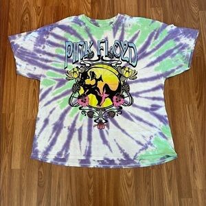 Pink Floyd Logo Tie Dye Cotton T-Shirt Purple Blue